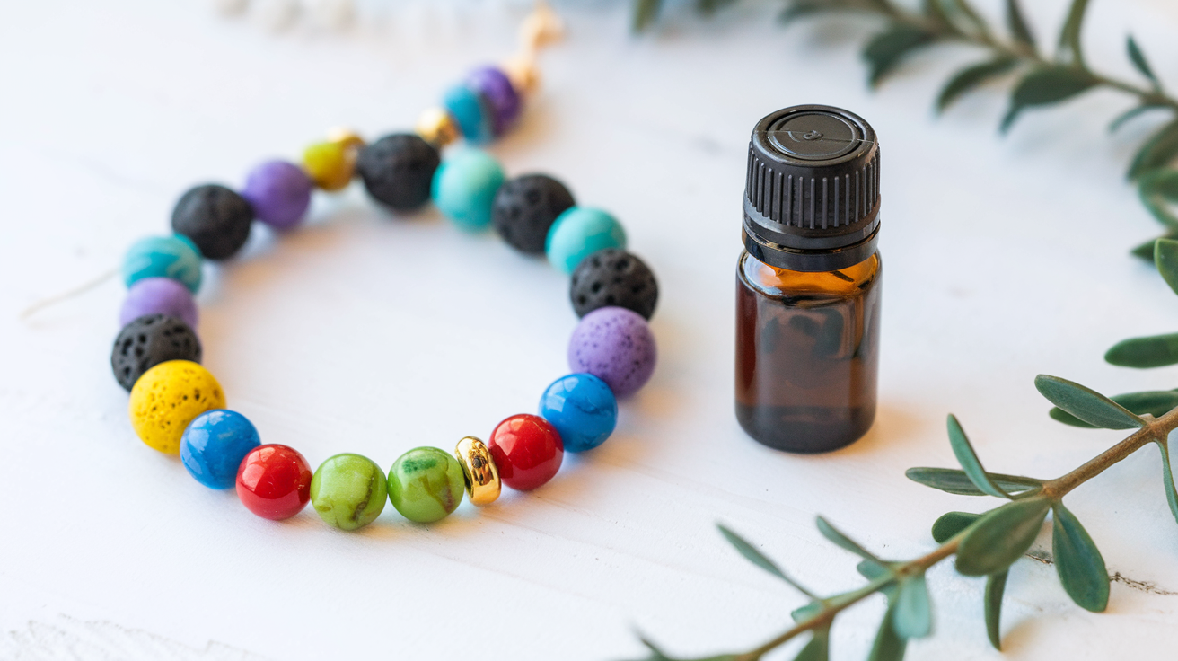 Bracelet aromathérapie pierres naturelles flacon huile essentielle