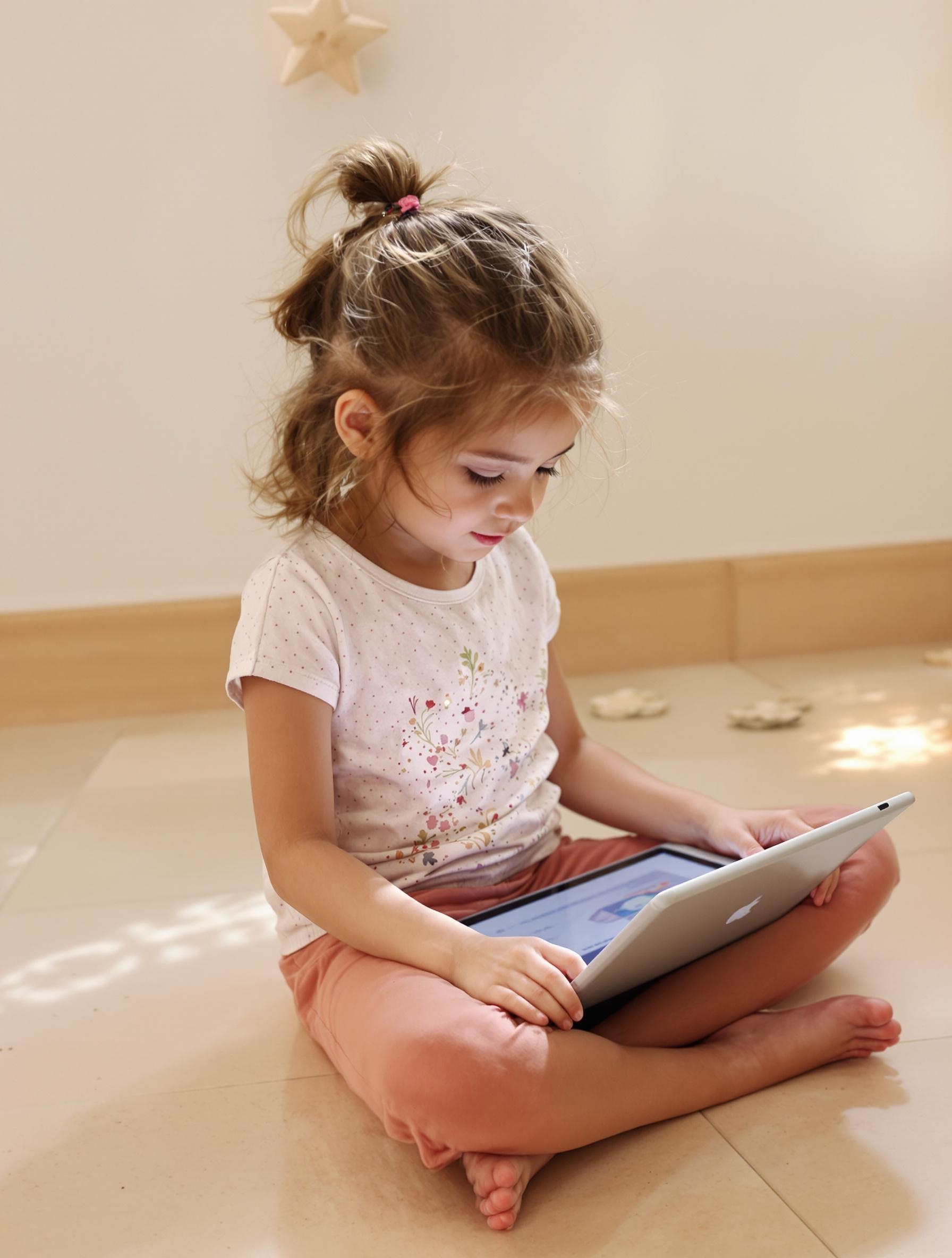 Un enfant utilisant une application de méditation sur sa tablette