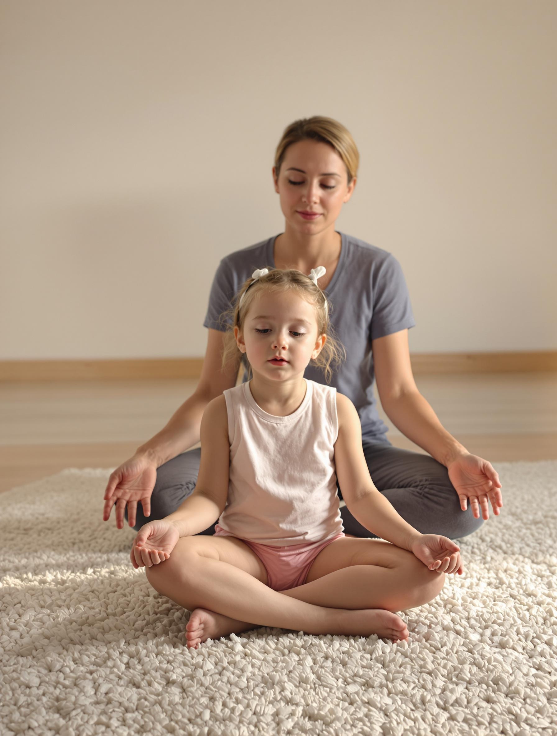 Un enfant pratiquant une technique de respiration abdominale avec son parent.
