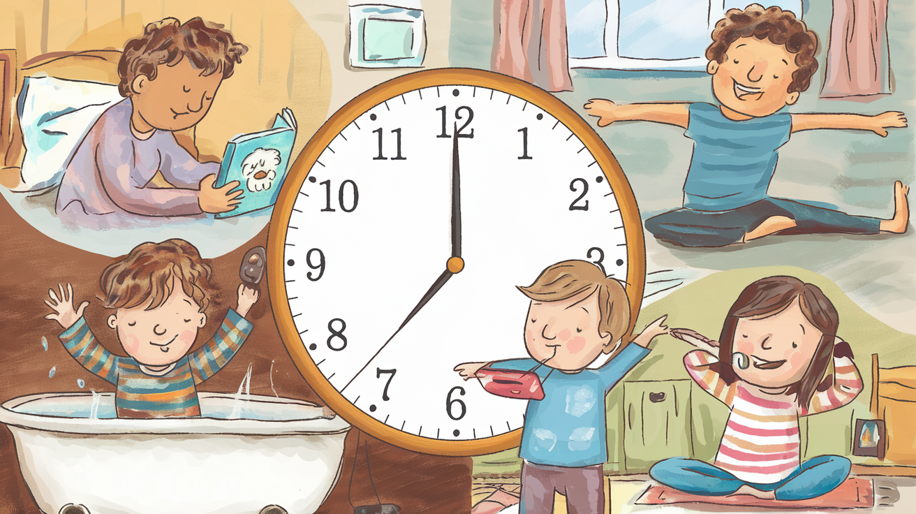 Une illustration montrant une horloge entourée d'enfants