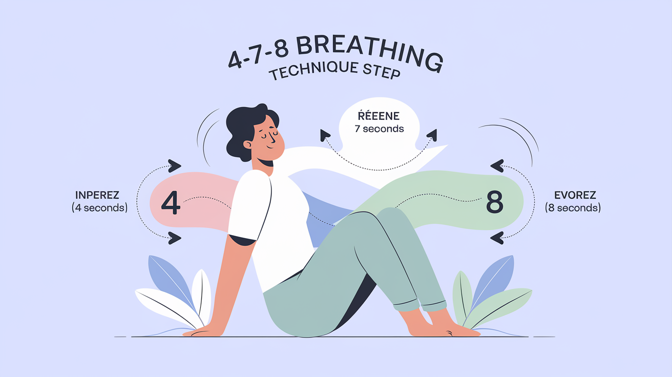 Illustration de la technique de respiration 4-7-8 pour le sommeil