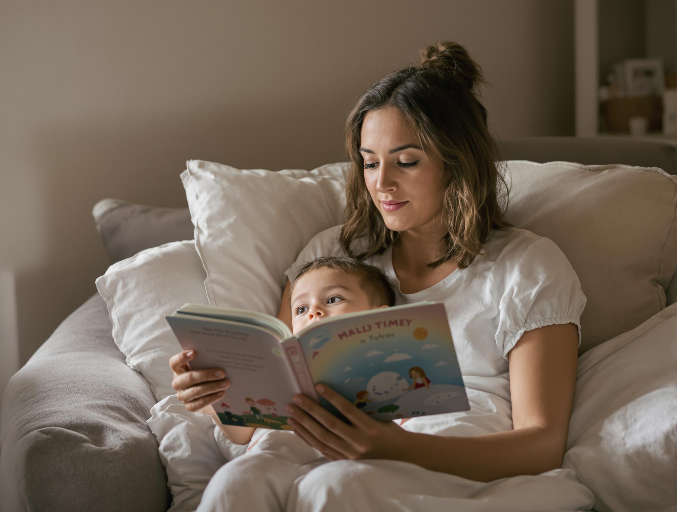 Un parent lisant une histoire à son enfant avant le coucher.