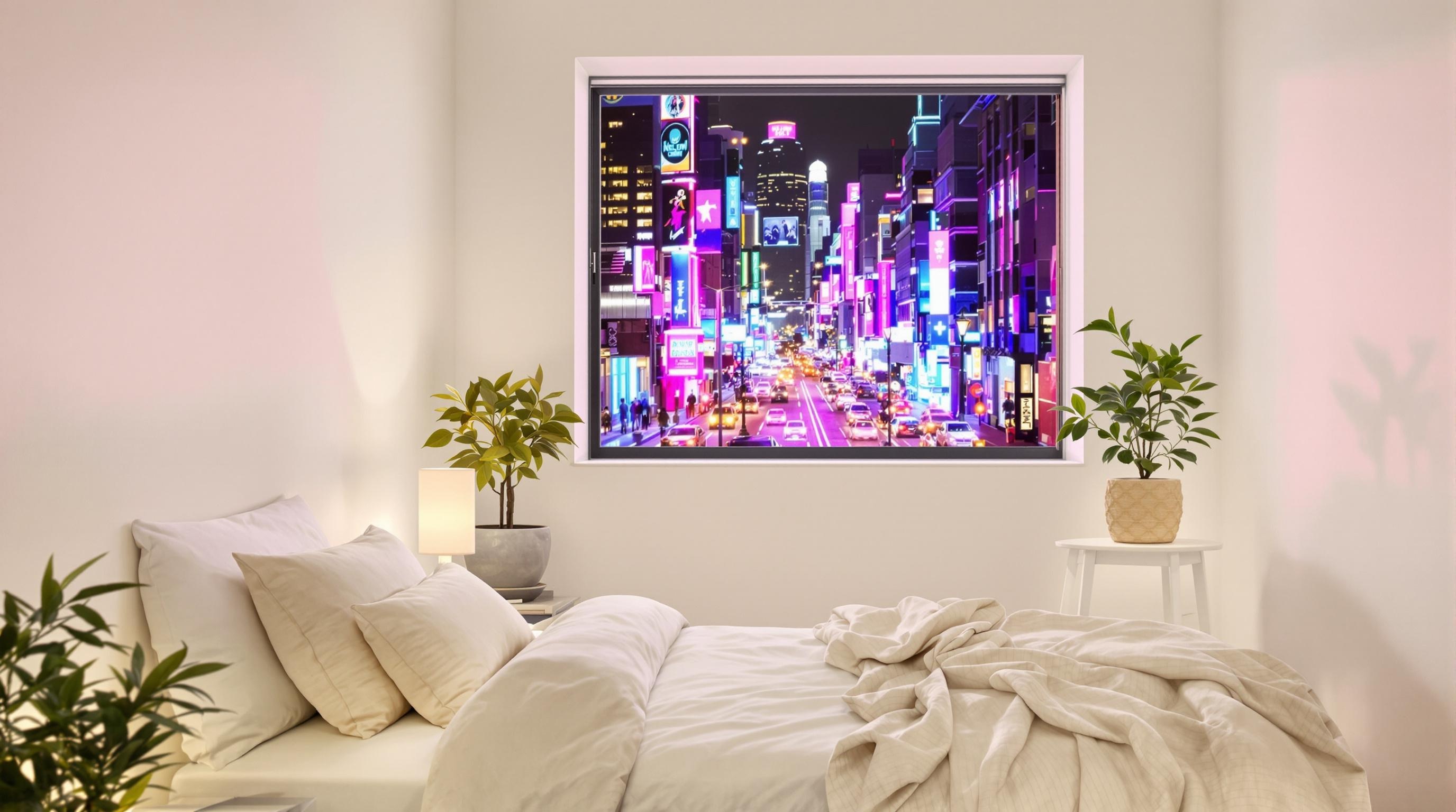 Chambre paisible contrastant avec une ville agitée