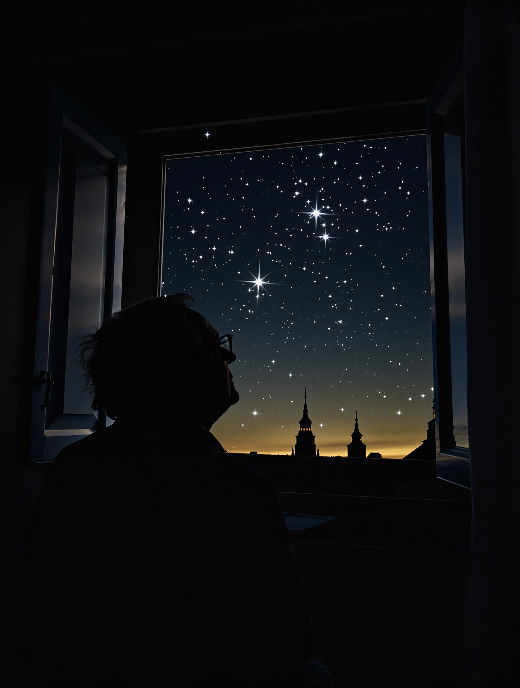Une silhouette contemplant la nuit.