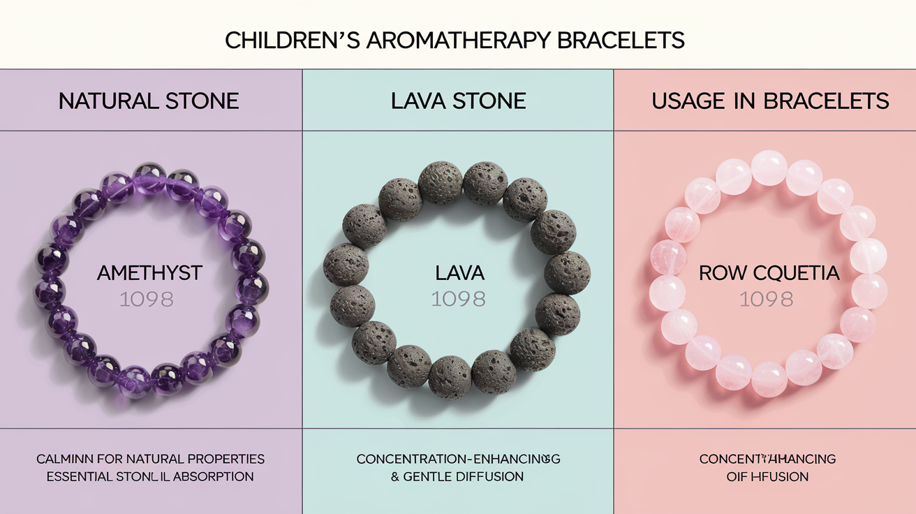 Tableau comparatif des pierres naturelles utilisées dans les bracelets aromathérapie.