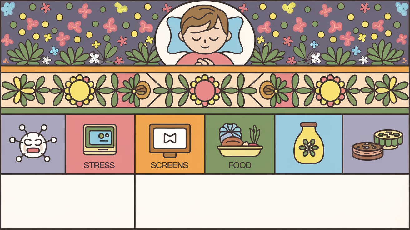 Tableau visuel sur les causes et solutions liées aux troubles du sommeil chez les enfants.